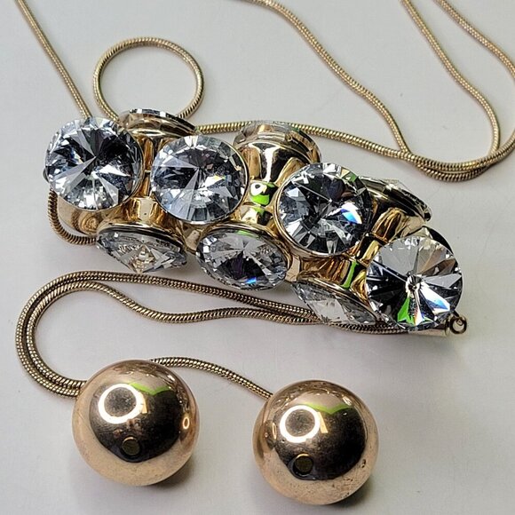 Bezel Set Clear Crystal PendantLong Necklace - Picture 5 of 9